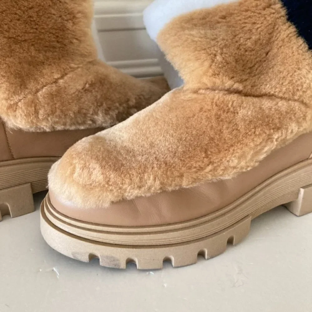 Free People Happy Thoughts Neutral Colorblock Shearling Boots Sz 38.5